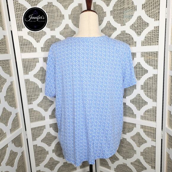 Hastings & Smith Blue and White V Neck Short Sleeve Dot Pattern Top Size 1X - Picture 6 of 9
